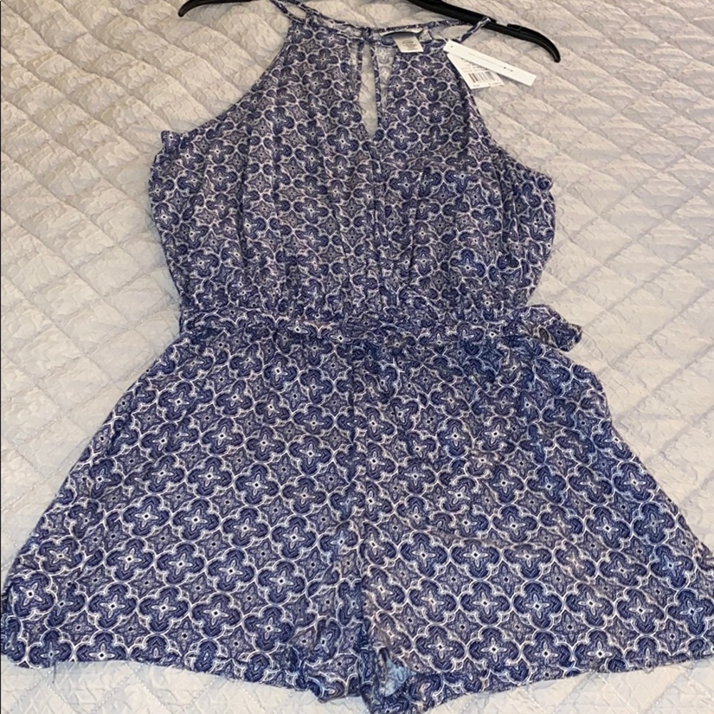 Women’s blue print sleeveless romper